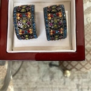 Heidi Daus Byzantine Multi-Color Swarovski Crystal Clip On Earrings Signed
